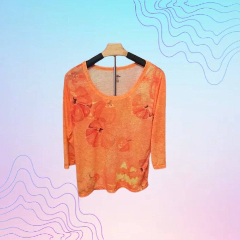 CELEBRATE! Orange Pumpkin Print Top